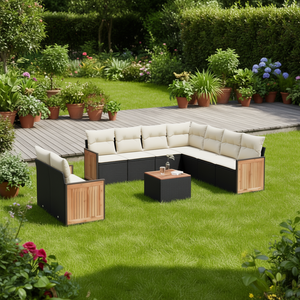 Ensemble de canapés de jardin en rotin moderne 6 places, mobilier d'extérieur avec panneaux en teck, résistant aux intempéries, design contemporain - Product Image 2