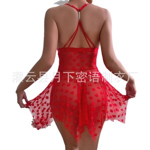 Commerce électronique transfrontalier, nouvelle lingerie sexy de style européen et américain, ensemble de lingerie nuisette en maille à motif cœur. - Product Image 4