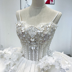 Robe de mariée Jancember Wm014, robe de bal modeste à fleurs, bretelles spaghetti, paillettes - Product Image 3
