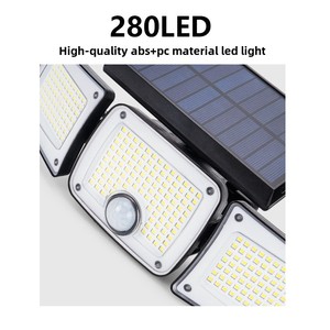 Tích hợp ba-đầu xoay cảm biến con người IP65 Battery Powered 280 LED năng lượng mặt trời đèn tường Dimmable điều khiển từ xa 3 vườn ánh sáng - Product Image 6