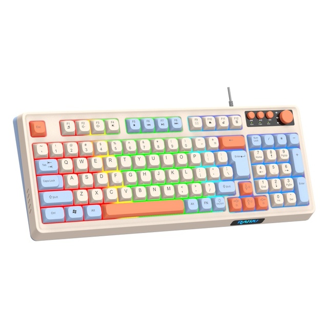 Wholesale 104Keys Volume Knob Gaming Wired Computer Keyboard Mixed Color LED Backlit USB Keyboard