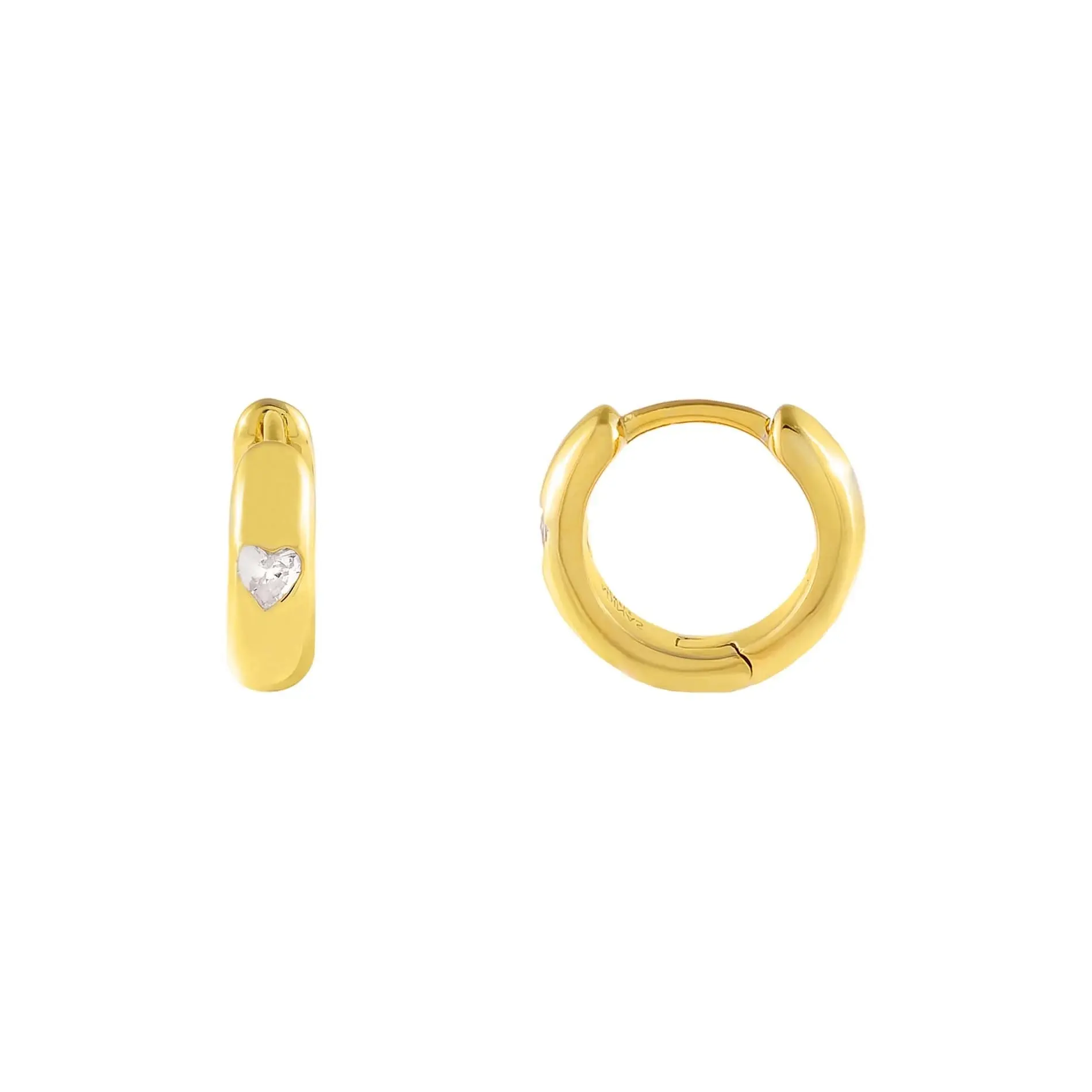 S925 Silver Bezel Heart CZ Huggie Hoop Minimalist Delicate Earring Jewelry Wholesale