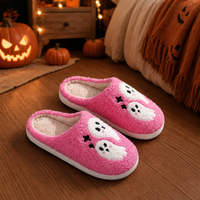 Sandal Halloween untuk Wanita Pria Pasangan, Sandal Rumah Dalam Ruangan Kamar Tidur, Sandal Rumah Hangat Berbahan Plush Bentuk Hantu dan Tengkorak, Pengiriman Cepat Anti Selip