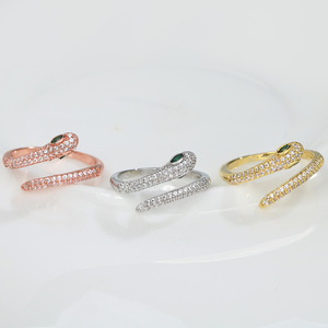 Micro-geïnfuseerde kleurrijke zirkoon slangbeenderenketting stijl gepersonaliseerde open ring fijne sieraden voor vrouwen - Product Image 3