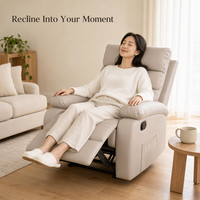 Manueller Relaxsessel aus PU-Leder, Einzelsitzer-Sofa, Liegestuhl mit Fußstütze und Seitentasche, Beige, für das Wohnzimmer