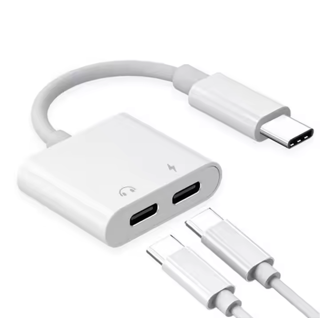 Wholesale 2-in-1 USB Type C Adapter 3.5mm Aux Audio and Charge Jack Splitter Headphones with PVC Jacket and Braid Shielding