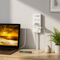 Multiprise d'intérieur OEM avec cordon de 1,5 m, 6 prises plates américaines, protection contre les surtensions, 4 ports USB-C, compatibilité 110V-240V