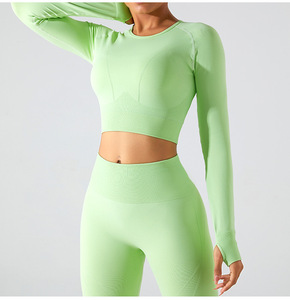 New Seamless Yoga Shirts <b>Crop</b> <b>Top</b> Long Sleeves Shirts for Women Yoga Fitness Gym Workout Sports Shirts With Thumb Hole - Product Image 6