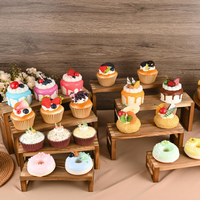 Set Meja Dessert Kayu Ramah Lingkungan 4-Pcs Warna Cokelat Rustic untuk Pameran Cupcake