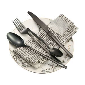 Matte <b>Black</b> Metal Flatware 4 Pieces Stainless Steel Luxury Restaurant Cutlery Set for Home - Product Image 1