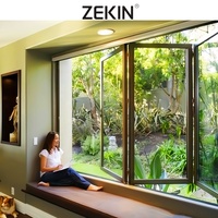 Ventana plegable completamente abierta personalizada de fábrica, vidrio doble, certificación NFRC AS2047, ventana plegable de aluminio con rotura térmica