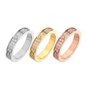 <b>Couple</b> <b>Ring</b> Stainless Steel 18K Gold Plated Zircon Safety Clasp Holiday Gift for Women Nickel Free Content - Product Image 2
