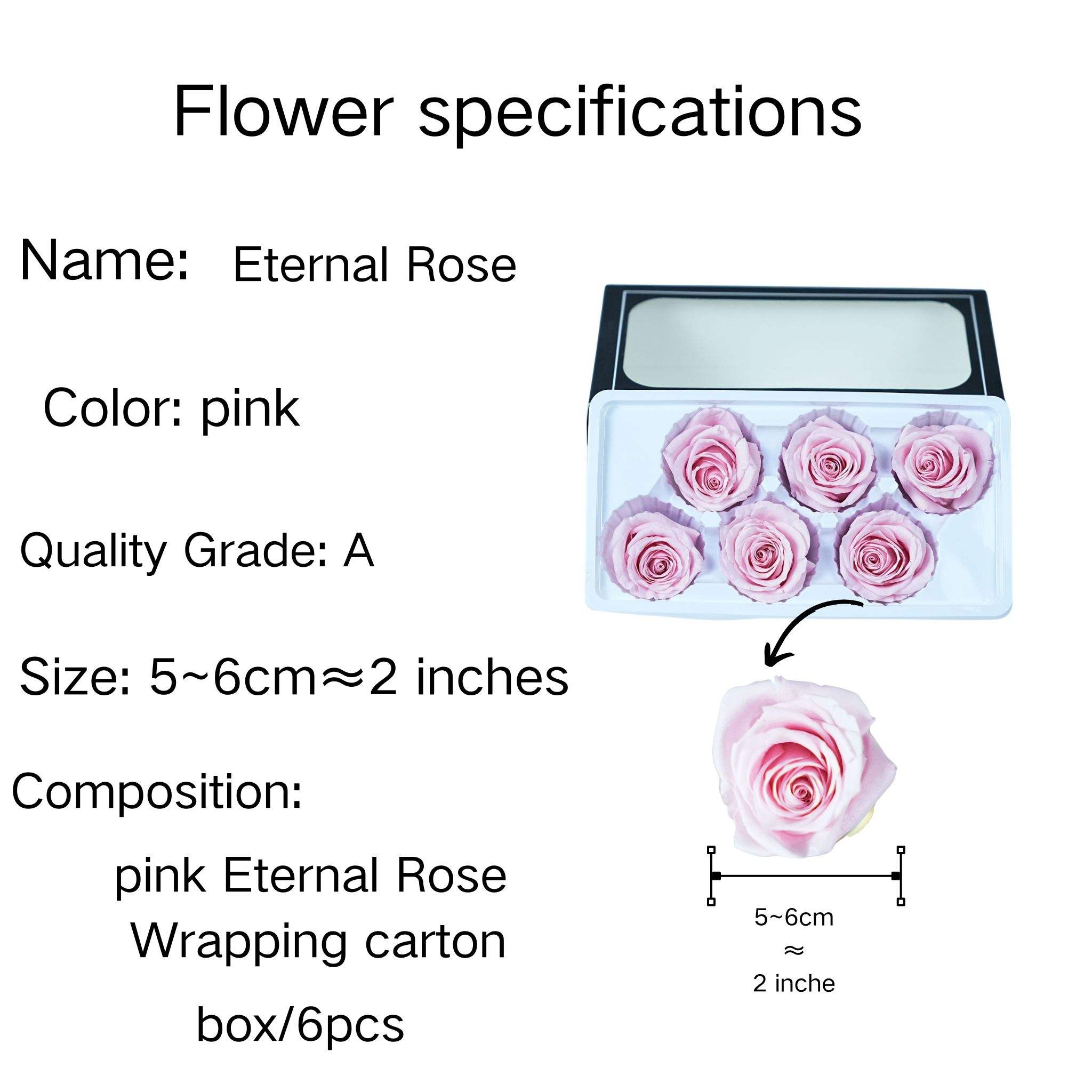 Qualité rose : A (6 fleurs/boîte)
