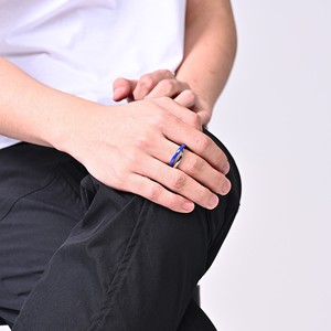 Double Circle <b>Titanium</b> Steel <b>Ring</b> Blue Silver Two Tone Wedding Band Unisex Gift Jewelry - Product Image 3