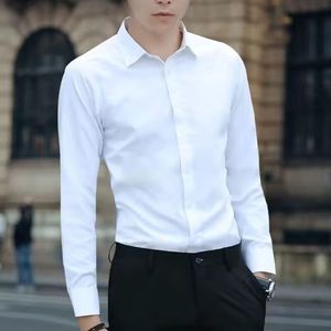 Chemise Habillée Blanche Homme Fitspi Coupe Slim Manches Longues Boutonnée Décontractée Chic Couleur Unie Été Tenue Professionnelle - Product Image 1