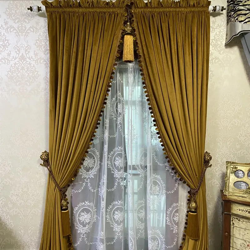 Luxury High Quality Velvet Blackout Ready Made Window Curtains Panels For Living Room Church Curtains Backdrop Decoration