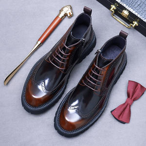 Bottes Oxford pour hommes en cuir véritable à bout carré gravé, semelle extérieure en caoutchouc, semelles épaisses antidérapantes, massage, décontractées et habillées, toutes occasions - Product Image 6