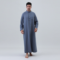 Qamis Homme Couleur Unie à Manches Longues, Robe Islamique Arabe du Qatar, Kandura Traditionnelle pour la Prière de l'Aïd et le Quotidien