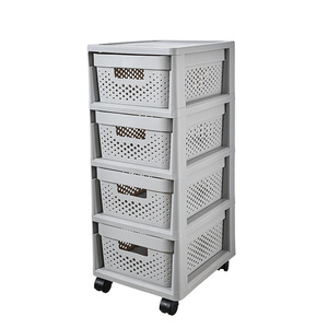 Commode de <span class=keywords><strong>rangement</strong></span> en plastique à quatre niveaux personnalisable, facile à pousser et à tirer avec poignée à logo - Product Image 4