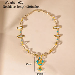 Exquisito colgante de Cruz de moda perla natural cuarzo blanco turquesa <span class=keywords><strong>20</strong></span> pulgadas colgante collar para mujer regalo fiesta - Product Image 3
