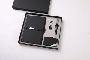 Ensemble d'affaires en cuir PU avec bloc-notes à boucle, stylo signature, porte-clés métallique, porte-cartes, logo personnalisé, coffret cadeau d'entreprise - Product Image 3