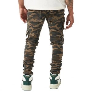 Jeans de Moda para Hombre, Cierre de Cremallera, Corte Ajustado, Estampado de Camuflaje, Bolsillos Tipo Cargo, Jeans de Mezclilla - Product Image 3