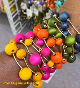2026 nuovo arrivo di moda 18K oro Punk palle grossi braccialetti d'argento a buon mercato Design all'ingrosso nuovo legno braccialetto elastico per le donne - Product Image 3