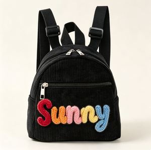Mochila Mini de Pana Personalizada con Nombre Bordado para Estudiantes, Cierre de Cremallera, Bolsillo Interior, Venta al Por Mayor - Product Image 5