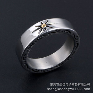 Men's <b>Titanium</b> Steel <b>Ring</b> Star Pattern Sun Design SA932 Everyday Wear Jewelry - Product Image 5