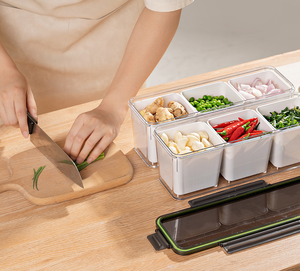 Cuisine alimentaire en plastique 3 grilles gingembre ail réfrigérateur assaisonnement ail oignon boîte <span class=keywords><strong>de</strong></span> rangement hermétique récipient peut être égoutté - Product Image 3