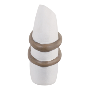 Vaso in ceramica asimmetrico con fasce in legno, decorazione moderna per tavolo da soggiorno o esposizione in ufficio. - Product Image 4