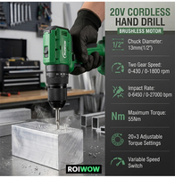 Perceuse électrique sans fil 18V 20V sans balais, avec mandrin auto-serrant 10mm 13mm, mini perceuse à percussion rechargeable pour le bricolage à domicile