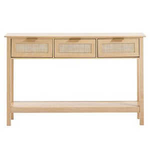 Rattan Console Table With 3 Storage Drawers Natural Rattan Sliding <b>Door</b> Entryway Sofa Table - Product Image 6