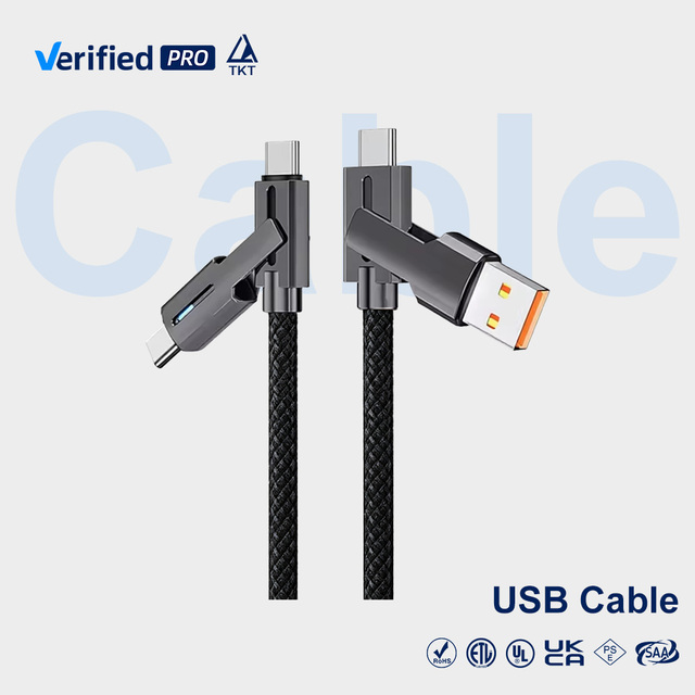 TKT Type-C Braid Jacket Cable USB-A Cable 4 in 1 Fast Charging & Data Transfer Aluminum Alloy Multi-function Charging Cable