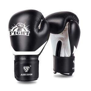 قفازات ملاكمة احترافية مخصصة بشعار مطبوع، مقاومة للماء، من الجلد الصناعي، للتدريب في الصالة الرياضية والأنشطة الخارجية، بأحجام 8 و10 و12 أونصة، باللونين الأبيض والأسود - Product Image 1