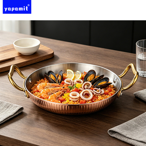 Plateau <span class=keywords><strong>de</strong></span> service rond en acier inoxydable 304 à trois couches côtelé, avec deux poignées, plusieurs tailles, plateau <span class=keywords><strong>de</strong></span> buffet pour la restauration, pour l'hôtellerie et la restauration - Product Image 3