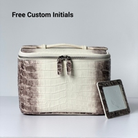 Élégante trousse de toilette de voyage en cuir à motif crocodile avec poignée, organiseur de maquillage, pochette personnalisable avec logo