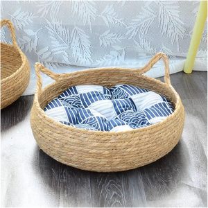 Ama-zon Hot Sale Natur strohnest Gewebtes handgemachtes Haustier haus Winter Warmes Katzen bett Katzen kratz brett Hunden est mit weichem Kissen - Product Image 6