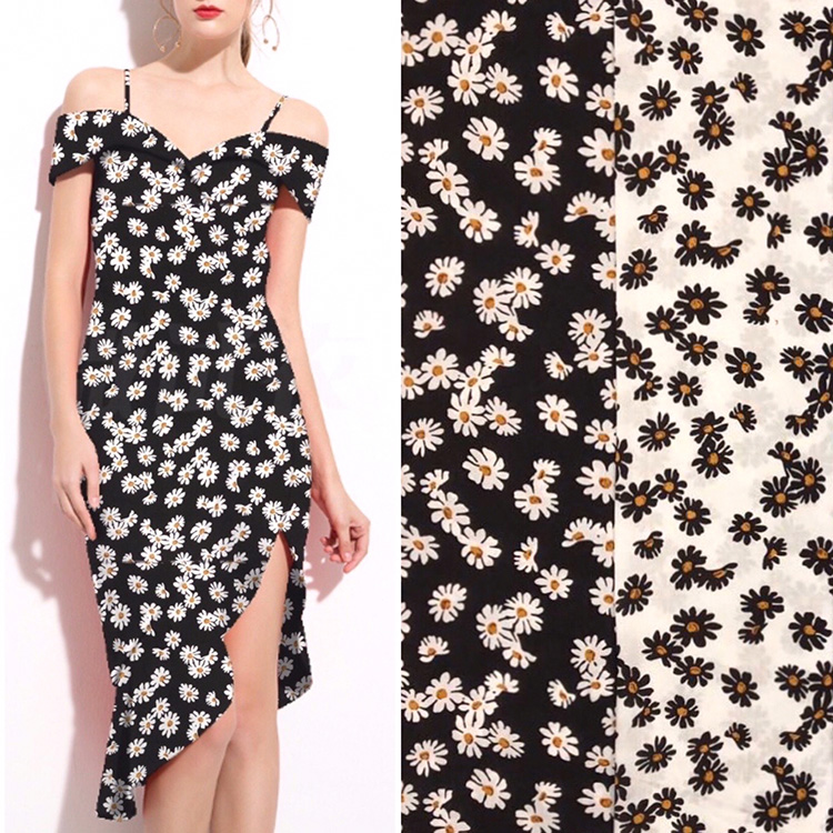 2021 оптовая продажа в наличии много цветочных ромашек дизайн печатных Viscos 100% искусственный шелк вискоза для женщин платья