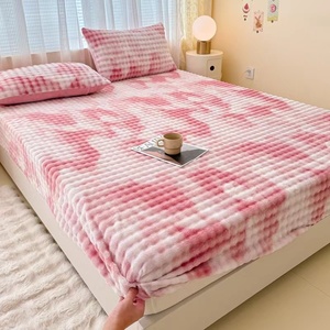 <strong>Single</strong> Piece Rabbit Fur Blanket Winter Warmth Filled Double <strong>Bed</strong> Sheet Set with Printed Pattern Home Use Mattress Protector Cover - Product Image 1