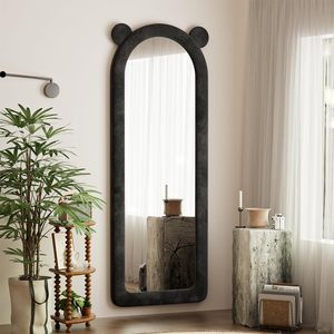Espejo de suelo con forma de oso cubierto de terciopelo negro, estilo lindo y minimalista, adecuado para dormitorios y salas de estar de niños. - Product Image 3