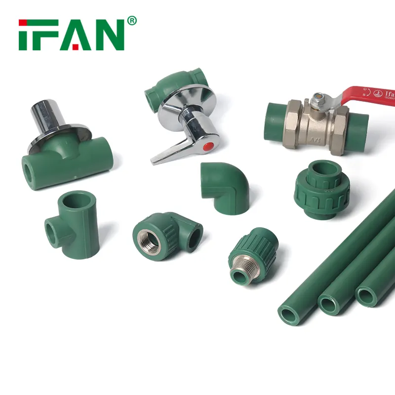 Din8077 8078 màu xanh lá cây ống nước nhựa PPR phụ kiện nhà máy IFAN ống nước Vật liệu PPR phụ kiện đường ống