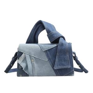 Bolso de hombro personalizado Blue <span class=keywords><strong>Jeans</strong></span> para <span class=keywords><strong>mujer</strong></span>, nuevo diseñador de fábrica, bolso con asa superior, retales cruzados diagonales, resistente al agua - Product Image 4