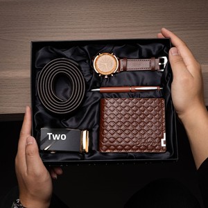 Set Hadiah Pria Bisnis Lintas Negara Jam Tangan Dompet Ikat Pinggang Hadiah untuk Pacar & Ayah Hari Ayah Model PU Paduan Seng M2897 - Product Image 2