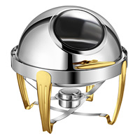 Chauffe-Plat Commercial de Luxe pour Buffet d'Hôtel, en Acier Inoxydable et Verre, à Gaz, Capacité 6L, Facile à Nettoyer