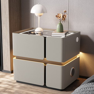 New Model Bedside Table Personalized Tempered Glass <b>USB</b>/Wireless Charging LED Light Modern Bedroom Furniture A60 Bedroom Bedside - Product Image 2