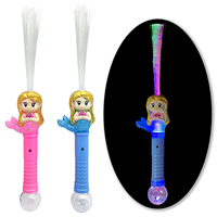 Baguette magique sirène blond clair avec baguette lumineuse en fibre optique clignotante rose et bleue en plastique pour filles