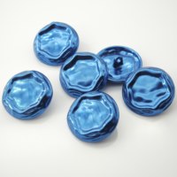 Kancing Logam Bulat Tekstur Bergelombang Biru Mengkilap Mewah Ramah Lingkungan untuk Mantel Blazer Wanita
