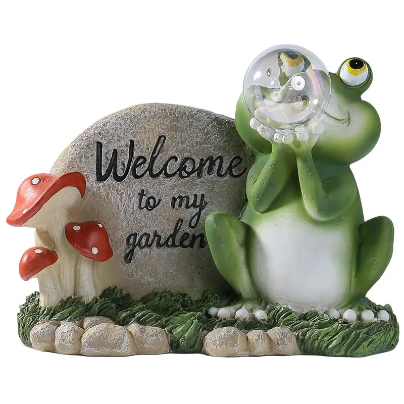 Welcome Sign Adorable Resin Frog Statue Froggy Fairy Garden Accessories Indoor Outdoor Decoration Sculpture
