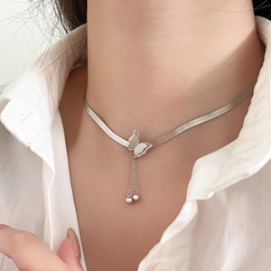 Collar de Plata de Ley S925 Yinruitai con Diseño de Mariposa y Borla, Cadena para Clavícula, Simple y Lujoso, para Uso Diario - Product Image 2